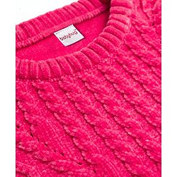 Babyhug Knit Full Sleeves Pullover Sweater with Cable Knit Design & Frill Detailing - Dark Pink