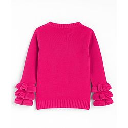 Babyhug Knit Full Sleeves Pullover Sweater with Cable Knit Design & Frill Detailing - Dark Pink