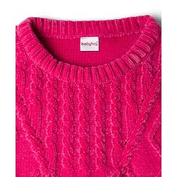 Babyhug Knit Full Sleeves Pullover Sweater with Cable Knit Design & Frill Detailing - Dark Pink