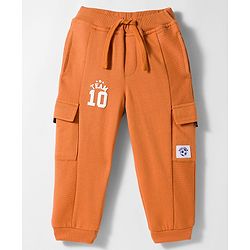 Babyhug French Terry Knit Full Length Lounge Pant with Text & Number Print - Brown