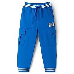 Babyhug French Terry Knit Full Length Lounge Pant With Text Badge - Blue
