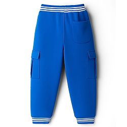Babyhug French Terry Knit Full Length Lounge Pant With Text Badge - Blue