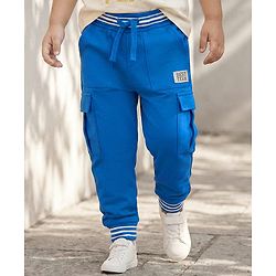Babyhug French Terry Knit Full Length Lounge Pant With Text Badge - Blue
