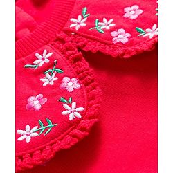 Babyhug 100% Cotton Knit Full Sleeves Sweatshirt with Peter Pan Collar Floral Embroidery & Kangaroo Pocket - Red