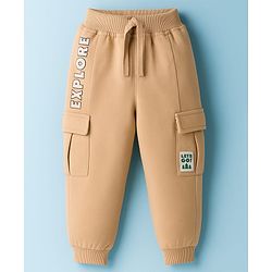 Babyhug French Terry Knit Full Length Lounge Pant With Text Print - Brown