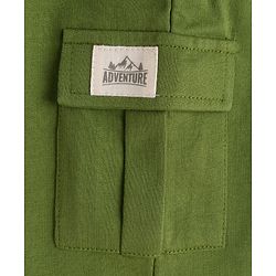 Babyhug French Terry Knit Full Length Lounge Pant with Pockets & Adventure Text Print - Green