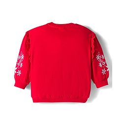 Babyhug Cotton Knit Full Sleeves Sweatshirt With Floral Embroidery & Kangaroo Pockets - Red