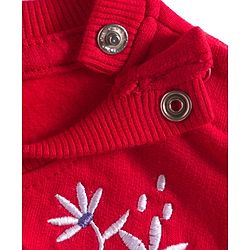 Babyhug Cotton Knit Full Sleeves Sweatshirt With Floral Embroidery & Kangaroo Pockets - Red