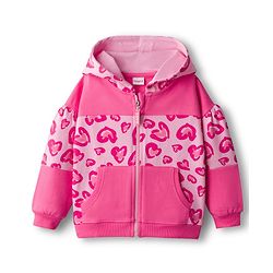 Babyhug Cotton Knit Full Sleeves Hooded Sweatjacket With Heart Print & Kangaroo Pockets - Pink