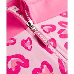Babyhug Cotton Knit Full Sleeves Hooded Sweatjacket With Heart Print & Kangaroo Pockets - Pink