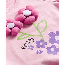 Babyhug Cotton Knit Full Sleeves Sweatshirt With Floral Print & Applique - Pink