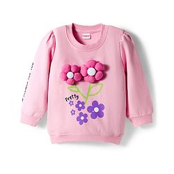 Babyhug Cotton Knit Full Sleeves Sweatshirt With Floral Print & Applique - Pink
