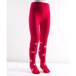 Cute Walk by Babyhug Cotton Knit Anti-bacterial Footed Tights with Heart Print - Red