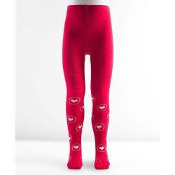 Cute Walk by Babyhug Cotton Knit Anti-bacterial Footed Tights with Heart Print - Red