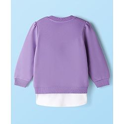 Babyhug Cotton Knit Full Sleeves Overlapped Sweatshirt With Teddy Bear Applique - Purple