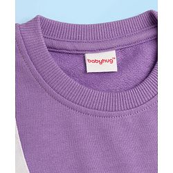 Babyhug Cotton Knit Full Sleeves Overlapped Sweatshirt With Teddy Bear Applique - Purple