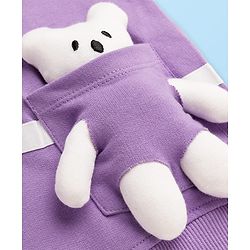 Babyhug Cotton Knit Full Sleeves Overlapped Sweatshirt With Teddy Bear Applique - Purple
