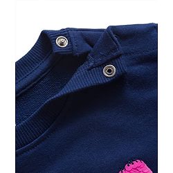 Babyhug Cotton Knit Full Sleeves Sweatshirt with Foil Print & Butterfly Reversible Sequin Detailing - Navy Blue