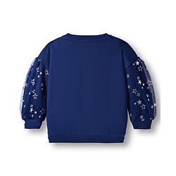 Babyhug Cotton Knit Full Sleeves Sweatshirt with Foil Print & Butterfly Reversible Sequin Detailing - Navy Blue