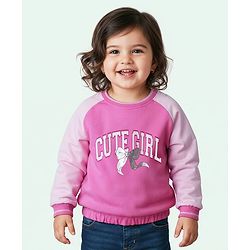 Babyhug Cotton Knit Full Raglan Sleeves Pullover Sweatshirt with Text Graphics - Pink