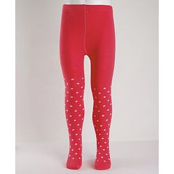 Cute Walk by Babyhug Cotton Knit Anti-Bacterial Tights with Polka Dots Design - Red
