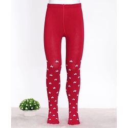 Cute Walk by Babyhug Cotton Knit Anti-bacterial Tights with Star Design - Red