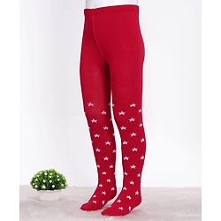 Cute Walk by Babyhug Cotton Knit Anti-bacterial Tights with Star Design - Red