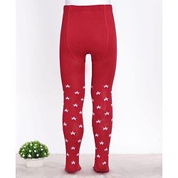 Cute Walk by Babyhug Cotton Knit Anti-bacterial Tights with Star Design - Red