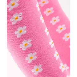 CutecWalk by Babyhug Cotton Knit Anti Bacterial Footed Tights With Floral Design - Light Pink