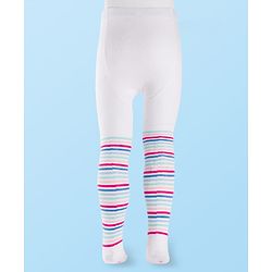 Cutewalk by Babyhug Cotton Knit Anti Bacterial Footed Tights With Stripes Design - White