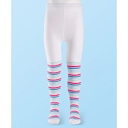 Cutewalk by Babyhug Cotton Knit Anti Bacterial Footed Tights With Stripes Design - White