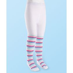 Cutewalk by Babyhug Cotton Knit Anti Bacterial Footed Tights With Stripes Design - White