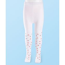 Cutewalk by Babyhug Cotton Knit Anti Bacterial Footed Tights With Floral Design - White