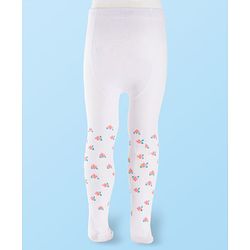 Cutewalk by Babyhug Cotton Knit Anti Bacterial Footed Tights With Floral Design - White