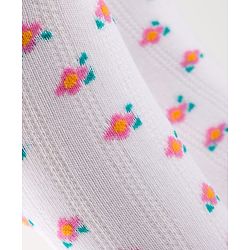 Cutewalk by Babyhug Cotton Knit Anti Bacterial Footed Tights With Floral Design - White
