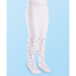 Cutewalk by Babyhug Cotton Knit Anti Bacterial Footed Tights With Floral Design - White