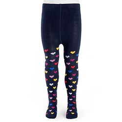 Cute Walk by Babyhug Cotton Knit Anti Bacterial Footed Tights With Heart Design - Navy Blue