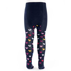 Cute Walk by Babyhug Cotton Knit Anti Bacterial Footed Tights With Heart Design - Navy Blue