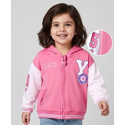 Babyhug Cotton Knit Full Sleeves Front Open Hooded Sweatshirt with Awesome Teddy Back Graphics - Pink