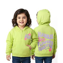 Babyhug Cotton Knit Full Sleeves Hooded Sweatshirt with Front & Back Text Graphics & Kangaroo Pocket - Limegreen