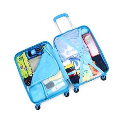 Babyhug Kid's Small 1 Day Trip Trolley Luggage Eagle & Bear Theme Print Sky Blue -20 Inches| Shock Resistant| Telescopic Handle| Water Resistant| Easy Zipper Closure| Durable Wheels| Number Lock
