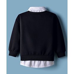 Babyhug Cotton Knit Full Sleeves Twofer Style Sweatshirt with Text Print - Black