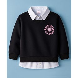 Babyhug Cotton Knit Full Sleeves Twofer Style Sweatshirt with Text Print - Black