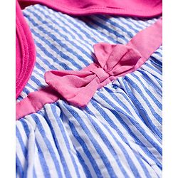 Babyhug Cotton Woven Frock & Half Sleeves Shrug With Strawberry Patch & Bow Applique - White & Dark Pink