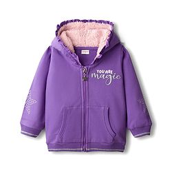 Babyhug Cotton Knit Full Sleeves Hooded Sweatjacket With HD Text Print & Kangaroo Pockets - Purple