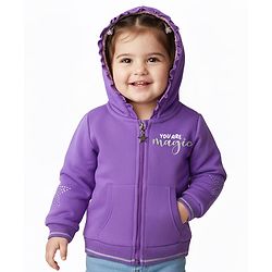 Babyhug Cotton Knit Full Sleeves Hooded Sweatjacket With HD Text Print & Kangaroo Pockets - Purple
