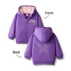 Babyhug Cotton Knit Full Sleeves Hooded Sweatjacket With HD Text Print & Kangaroo Pockets - Purple
