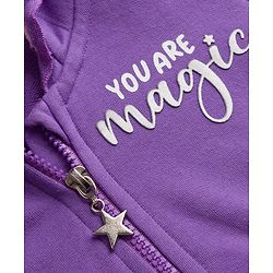 Babyhug Cotton Knit Full Sleeves Hooded Sweatjacket With HD Text Print & Kangaroo Pockets - Purple