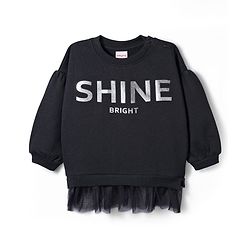 Babyhug Cotton Knit Full Sleeves Sweatshirt with Text Foil Print & Frill Detailing - Black