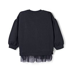 Babyhug Cotton Knit Full Sleeves Sweatshirt with Text Foil Print & Frill Detailing - Black